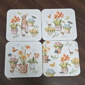 Legacy Publishing Set of 4 Cork Backed Floral Animal Print Coasters